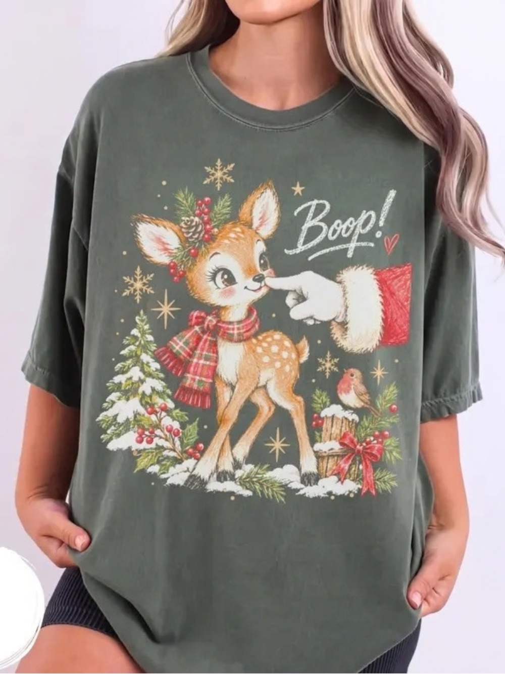 Comfort Colors Green Holiday Deer Graphic Tee, Vintage Christmas Outfit